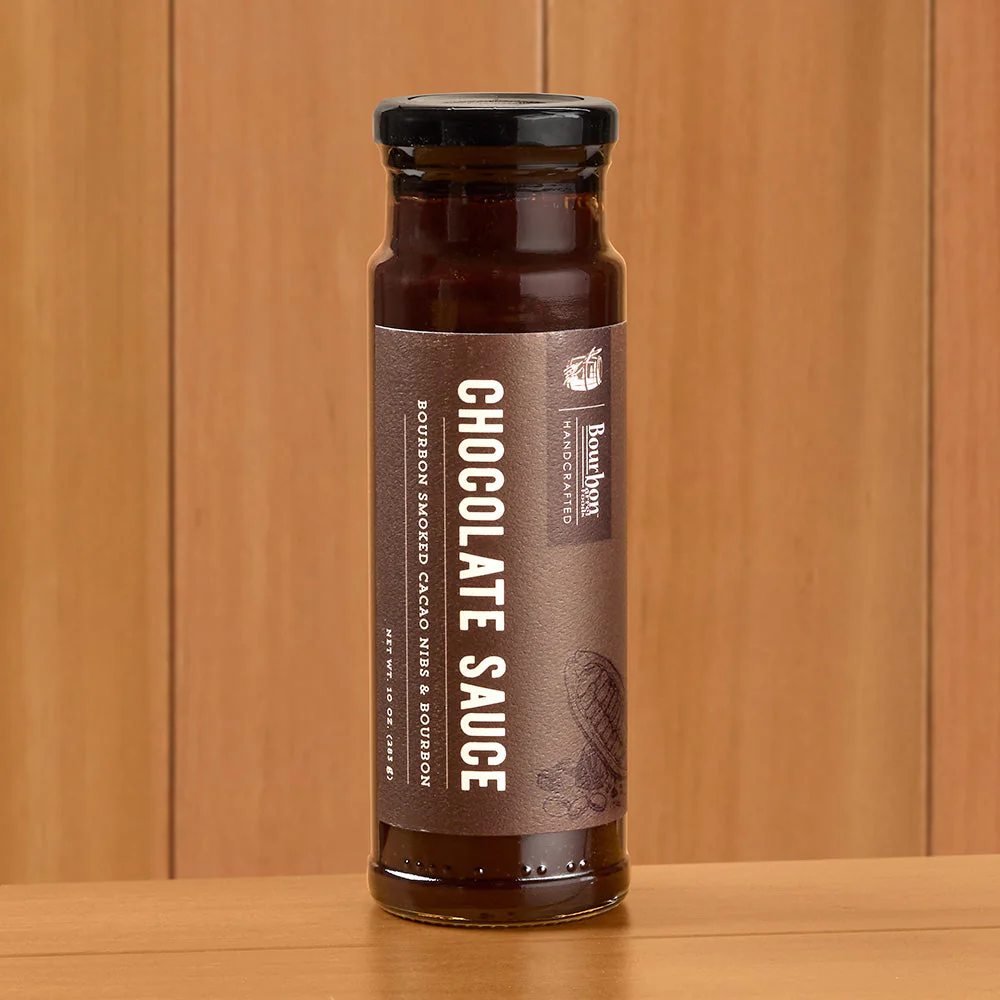 Bourbon Barrel Foods Chocolate Sauce, Bourbon-Smoked Cacao Nibs & Bourbon