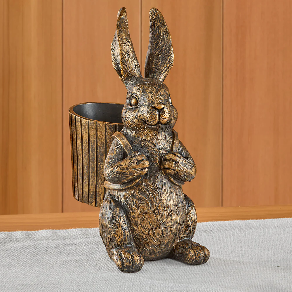 Bronze Bunny with Basket Figurine - Image 2