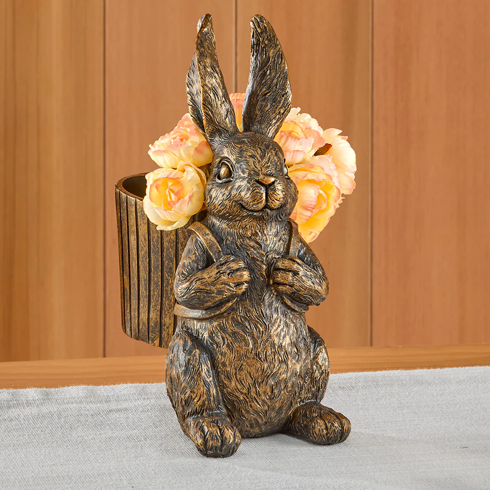 Bronze Bunny with Basket Figurine - Image 5