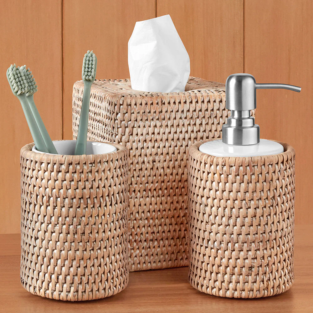 Burma Whitewashed Rattan Toothbrush Holder - Image 2