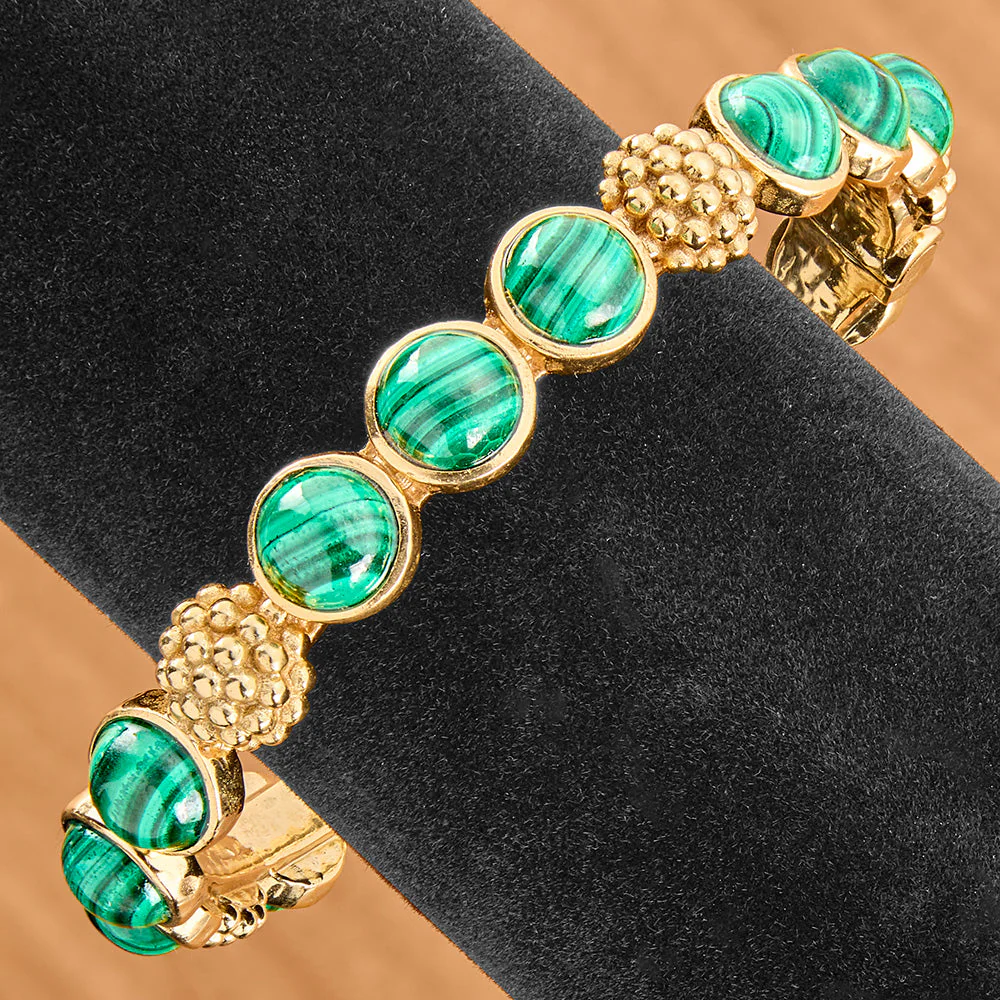 Capucine De Wulf Berry Gem Gold and Malachite Hinged Bangle Bracelet - Image 3