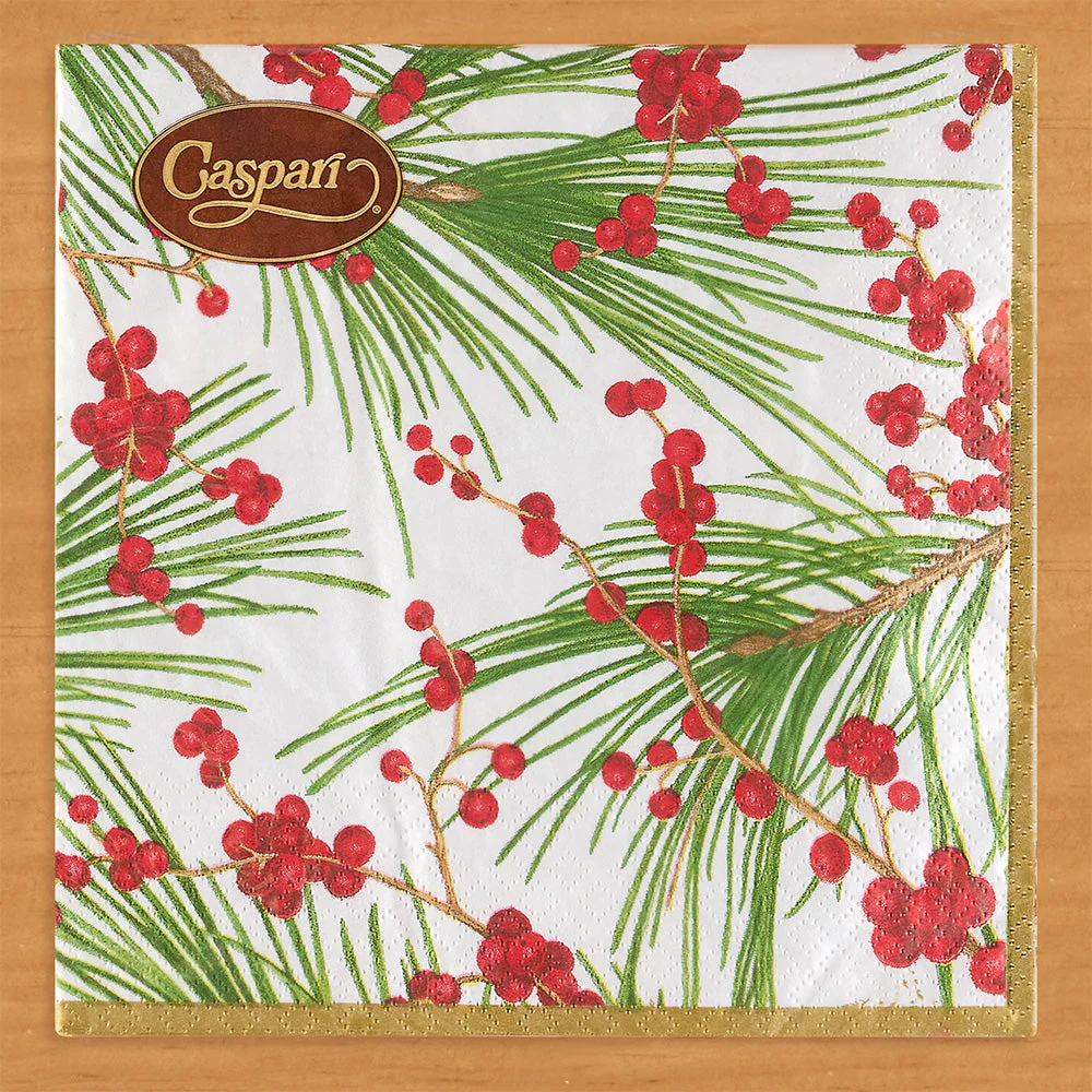 Caspari Paper Napkins, Berries & Pine - Image 3