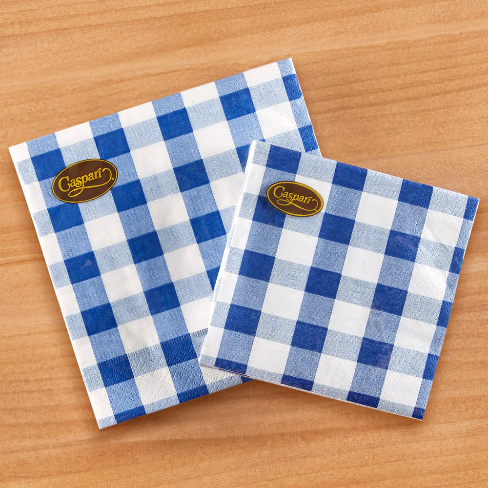Caspari Paper Napkins, Gingham in Blue - Image 3