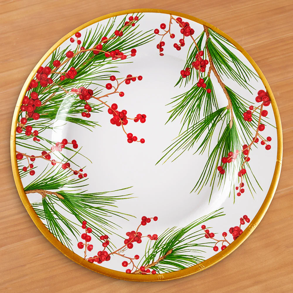 Caspari Paper Plates, Berries and Pine - Image 2