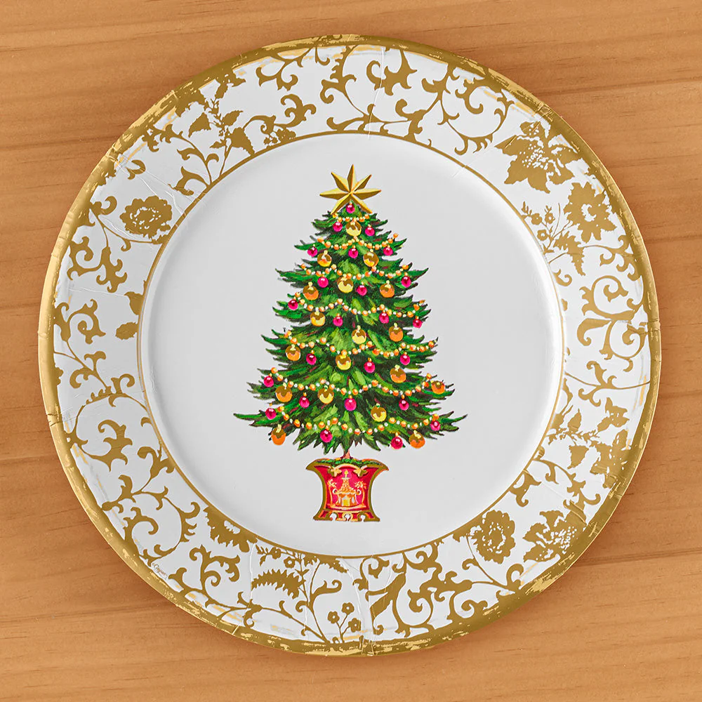 Caspari Paper Plates, Gilded Tree - Image 2