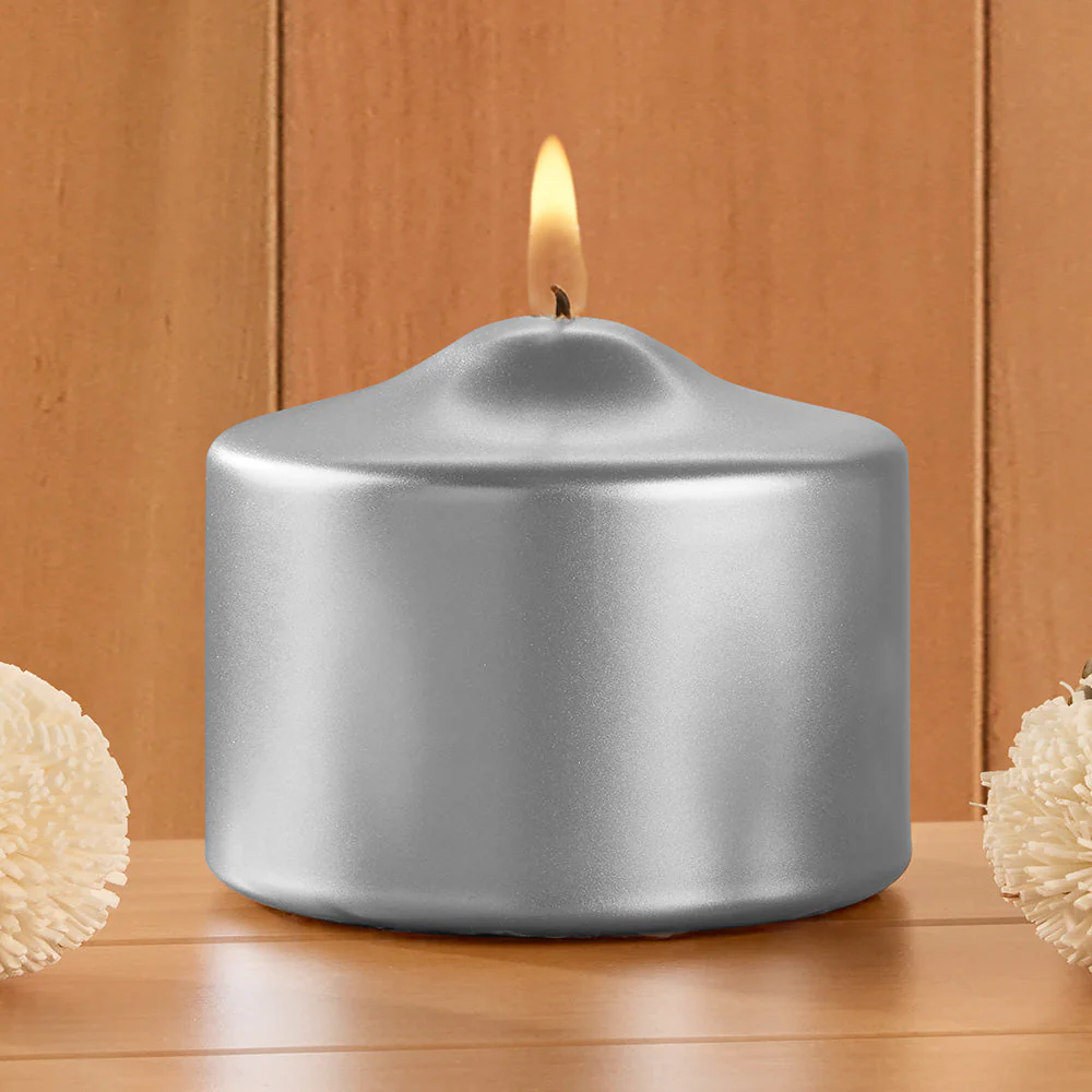 Ceralacca Lacquer Pillar Candles, Metallic Silver - Image 2