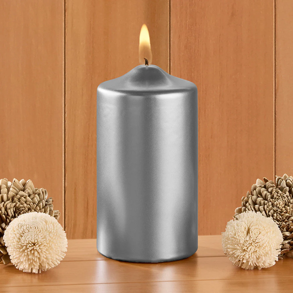 Ceralacca Lacquer Pillar Candles, Metallic Silver - Image 3