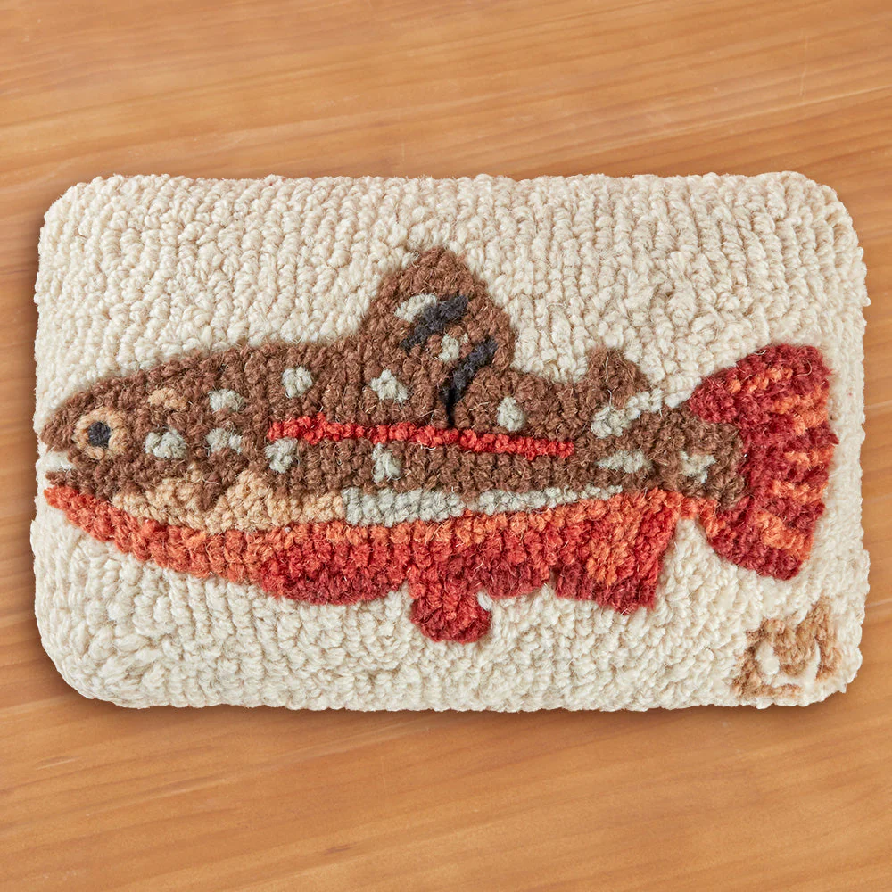 Chandler 4 Corners 12" x 8" Hooked Pillow, Maple Trout