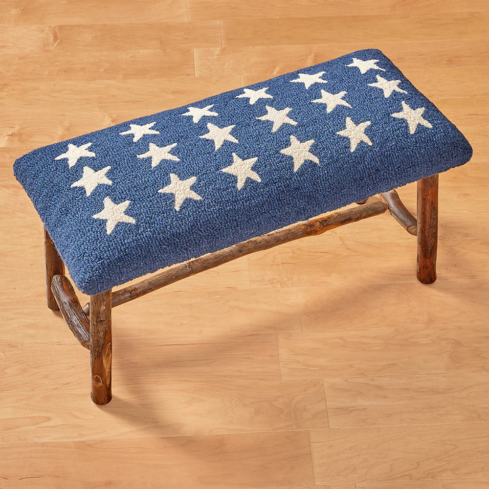 Chandler 4 Corners 32" Hooked Top Hickory Bench, Blue Stars - Image 2