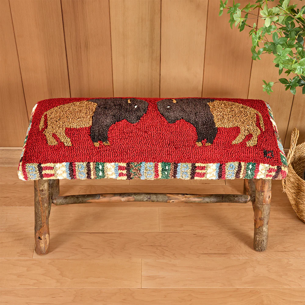 Chandler 4 Corners 32" Hooked Top Hickory Bench, Noble Buffalo on Red