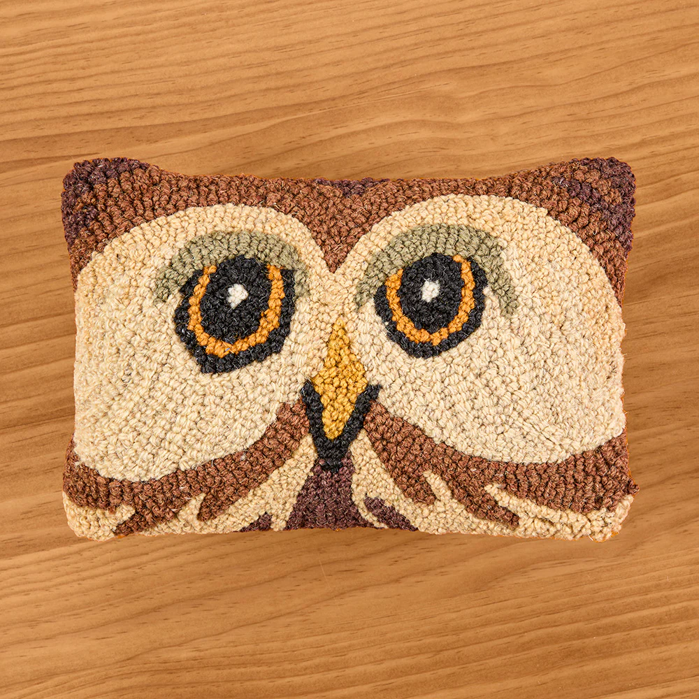 Chandler 4 Corners 8" x 12" Hooked Wool Pillow, Wise Owl