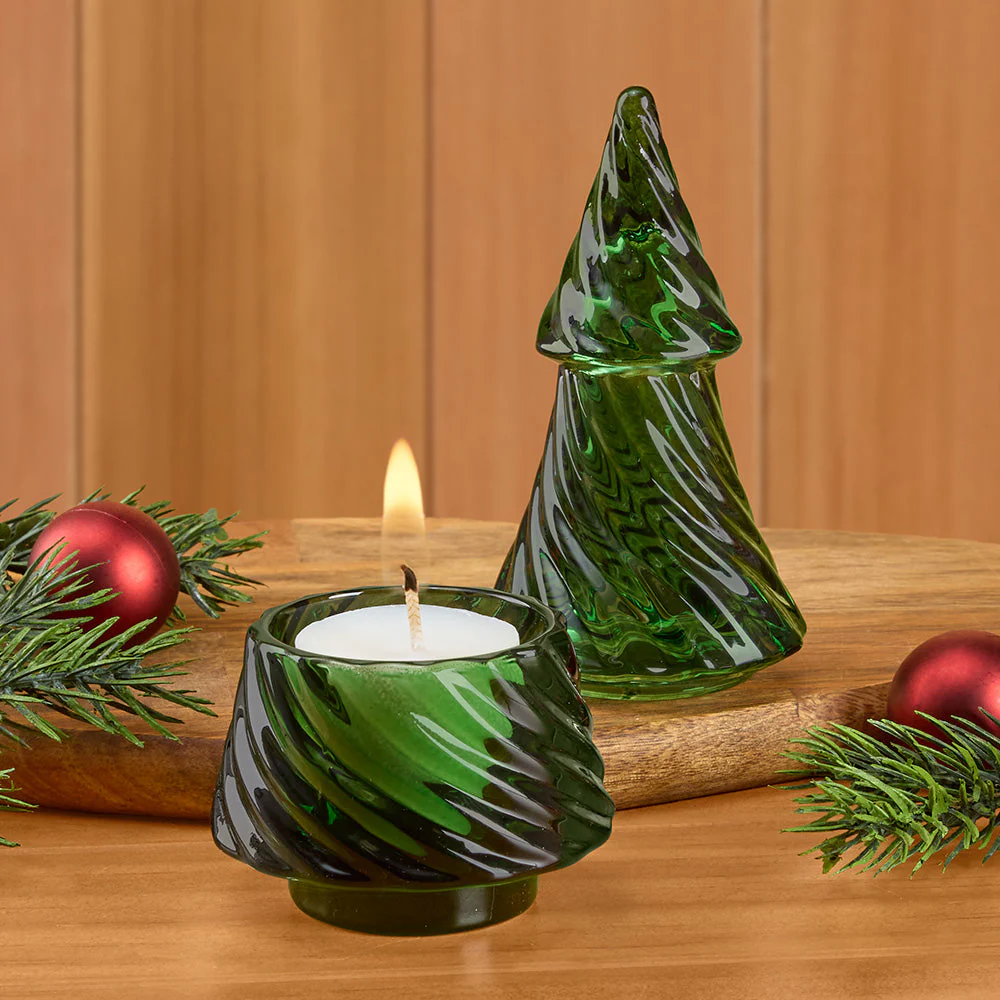 Glass Christmas Tree Tealight Holder - Image 2