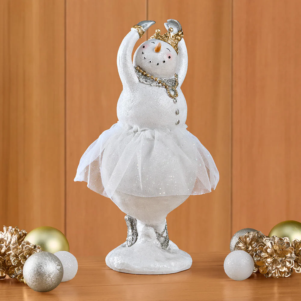 Glittered Resin Ballerina Princess Snowman Figurines - Image 2