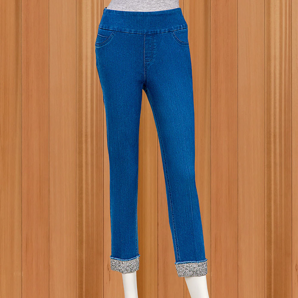 Lulu-B Pull-On Denim Capris with Bling Cuffs - Image 3