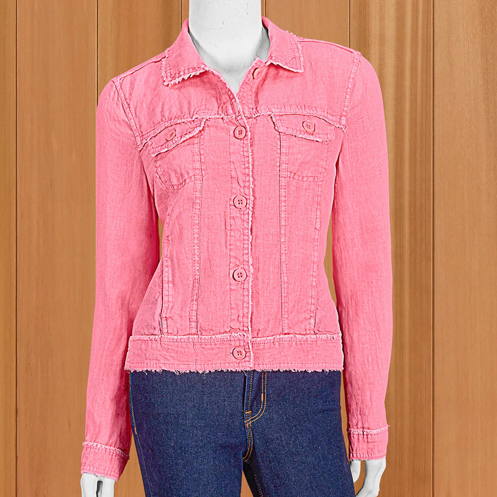 Lulu-B Women's Frayed Linen Jacket, Coral