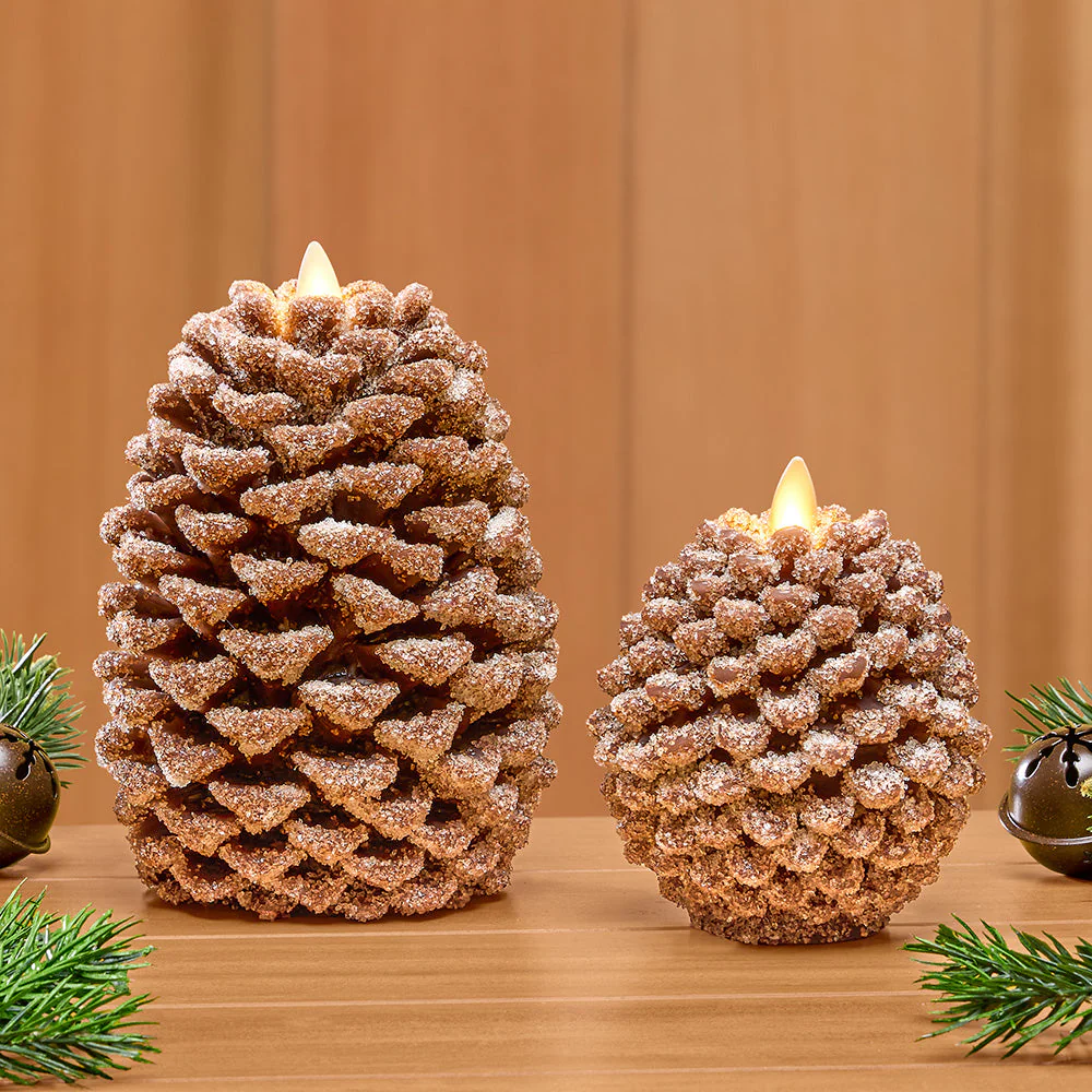 Luminara Unscented Flameless Frosty Pinecone Candle - Image 3