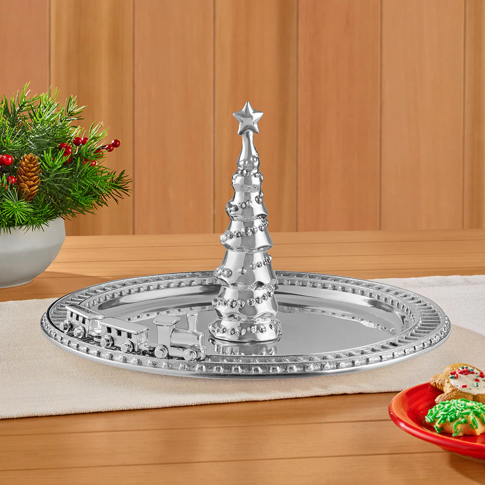 Mariposa Aluminum Christmas Tree & Train Dessert Server