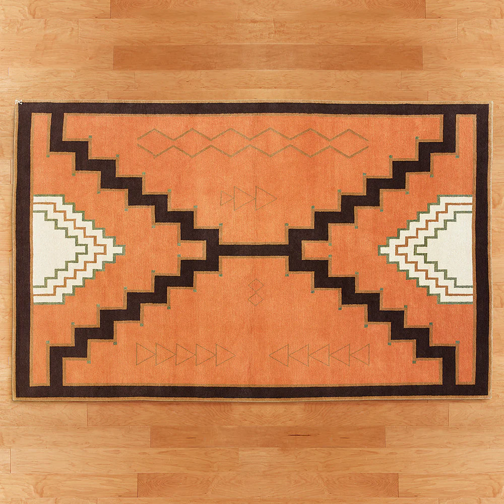 New Moon Tibetan Wool Rug, 9' x 12', Brick, Brown and Green