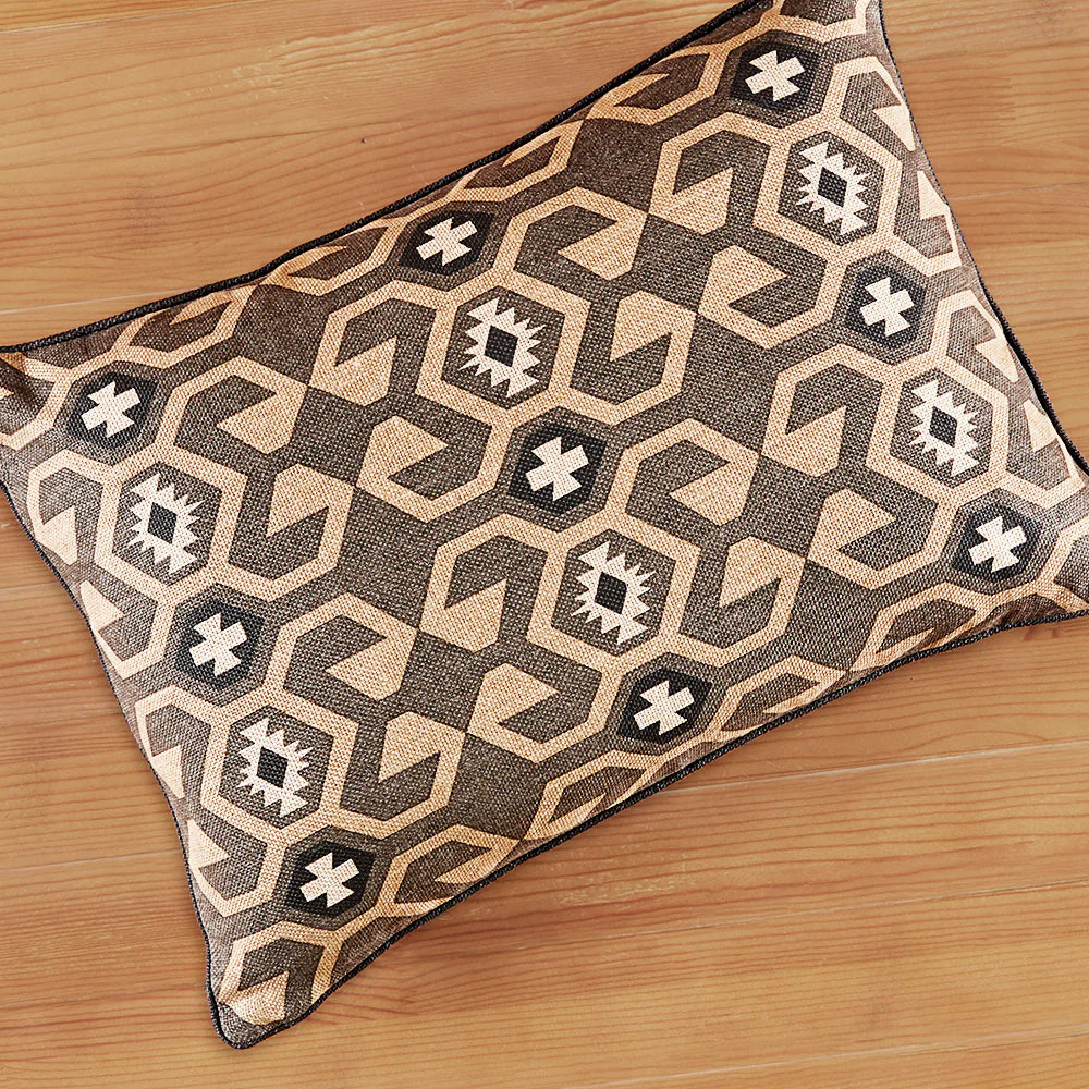 New Moon Woven Linen Lumbar Pillow, Brown