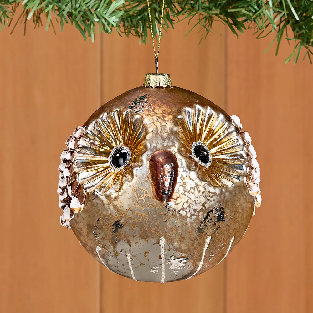 Northwoods Holiday Mercury Glass Owl Ball Ornament