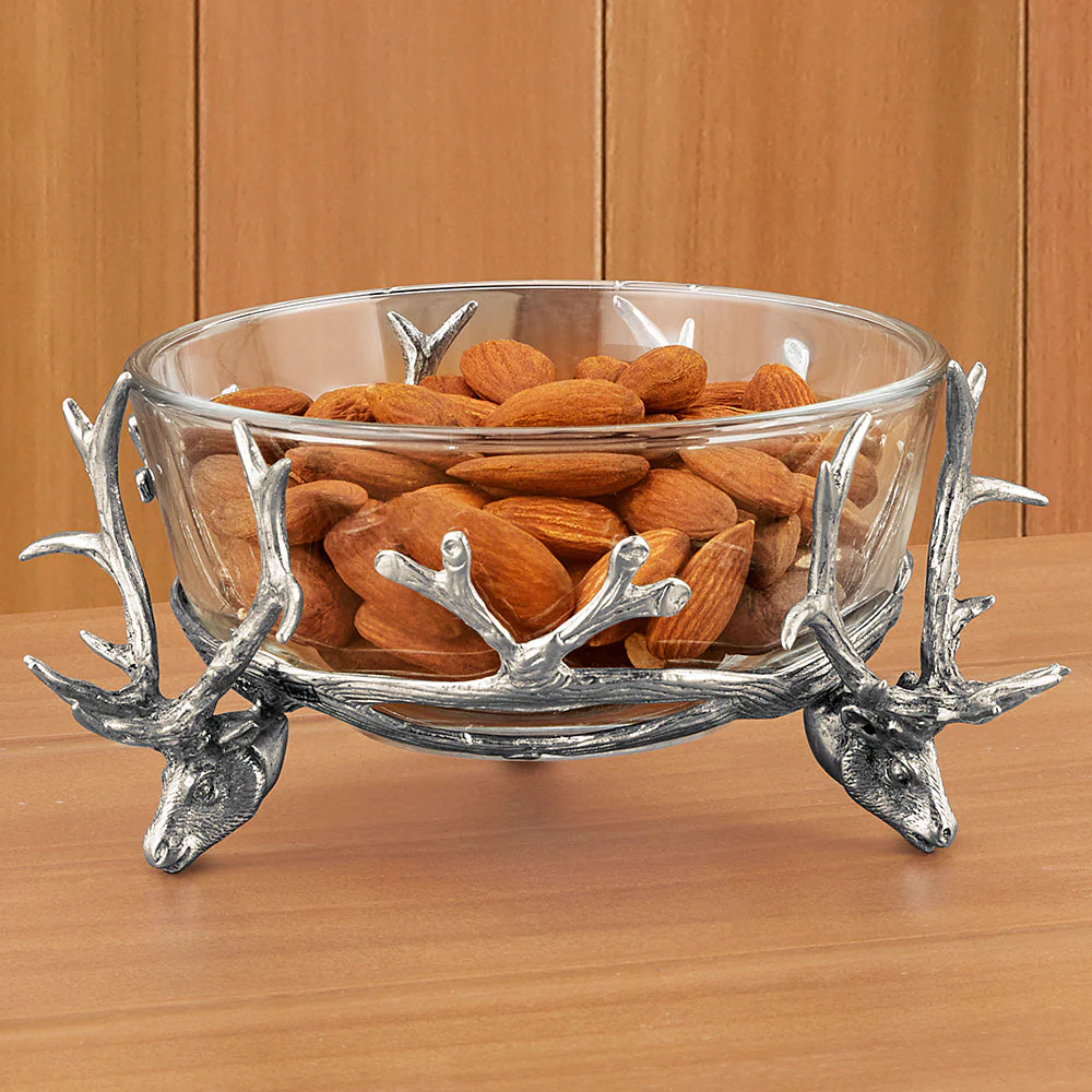 Pewter Stag Head Glass Bowl