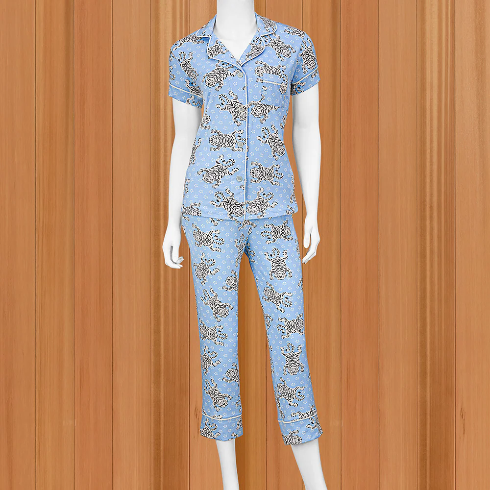 The Cat's Pajamas Women's Pima Knit Capri Pajama Set, Bengal Blue - Image 2