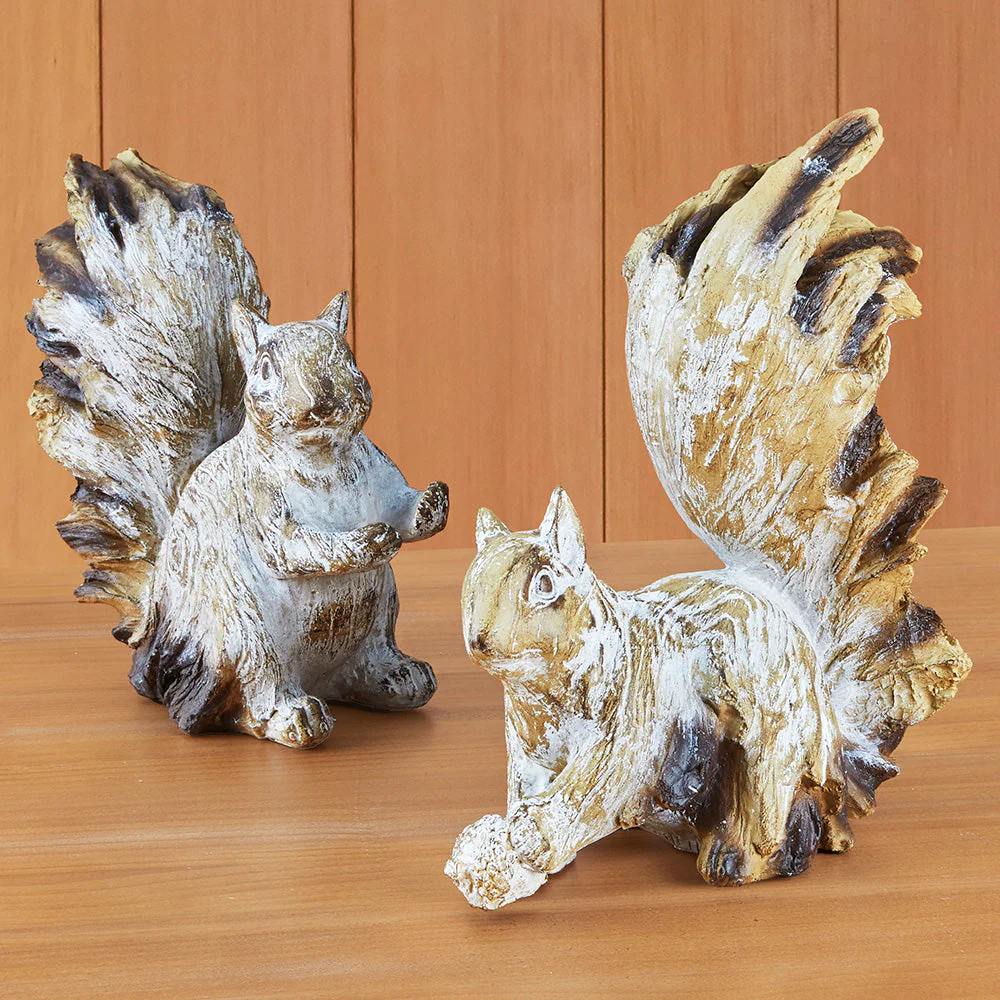 Whitewashed Resin Squirrel Figurines - Image 3