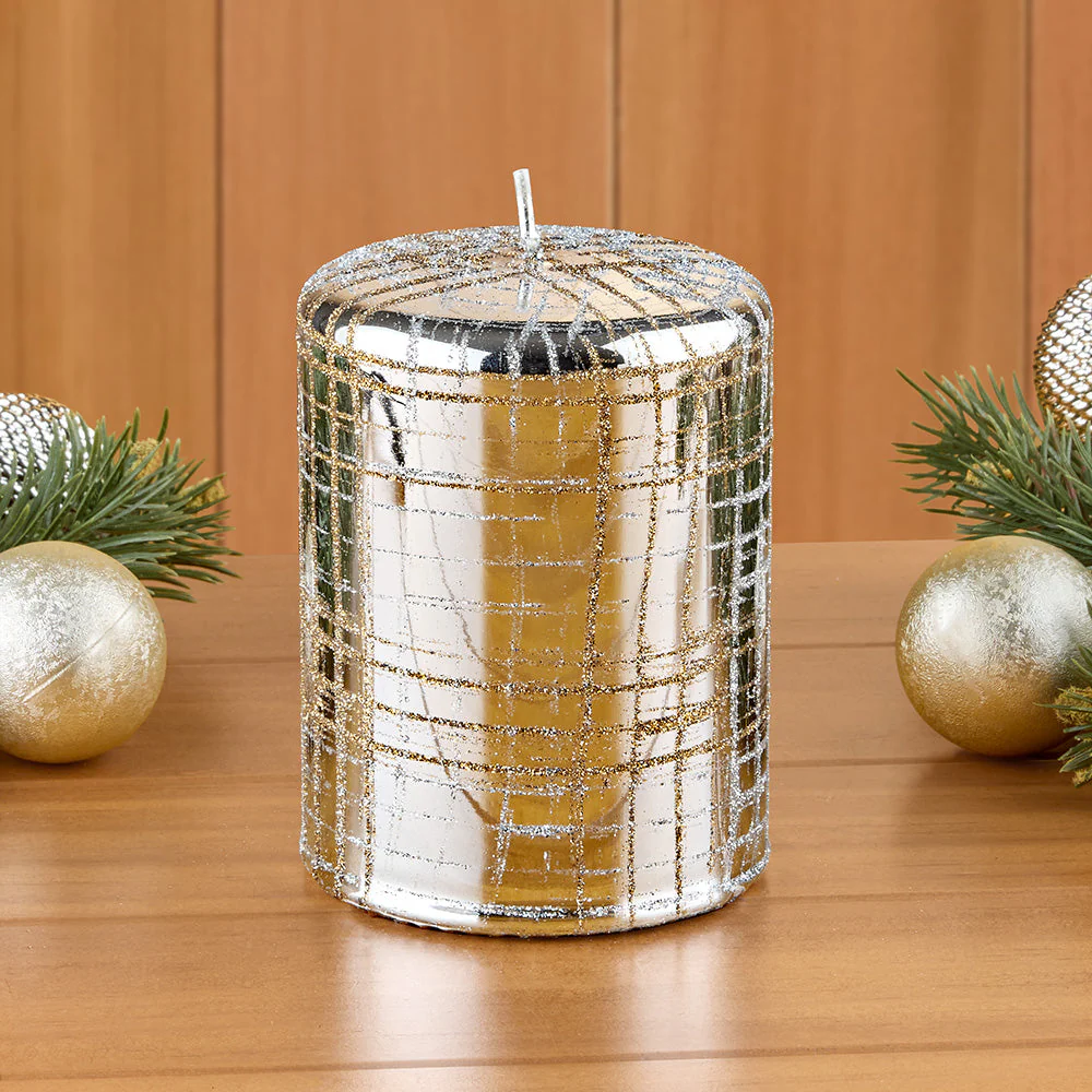 Zodax Metallic Pillar Candles, Glitter Weave - Image 3