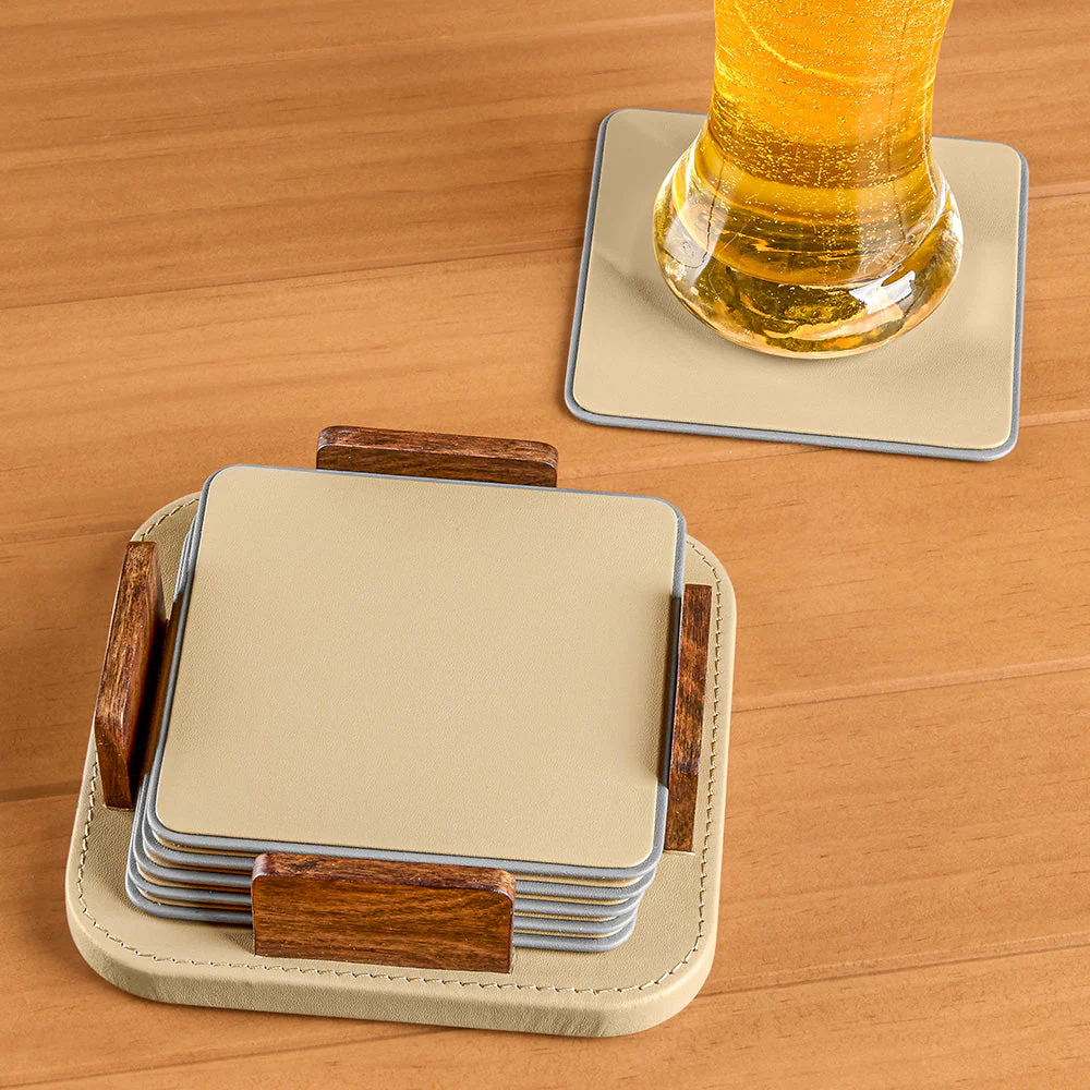 Zodax Sotto Leather Coaster Set with Holder
